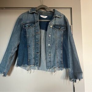 Denim Jacket with Frayed Hem